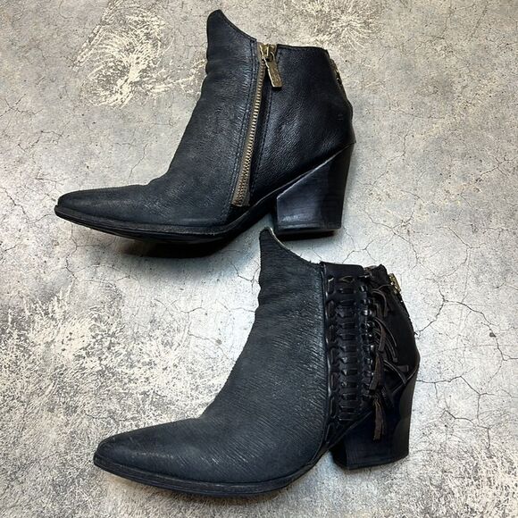 A.S 98 charcoal and black textured ankle boots with side fringe western style - Picture 7 of 8